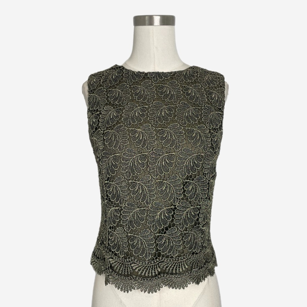 Women’s Metallic Gold Lace Sleeveless Top